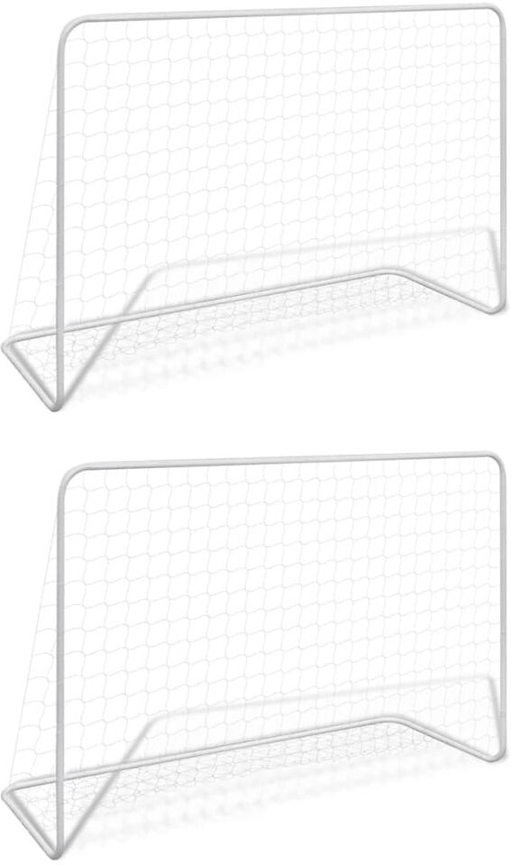 vidaXL Porterías de fútbol 2 uds con red 182x61x122 cm acero blanco