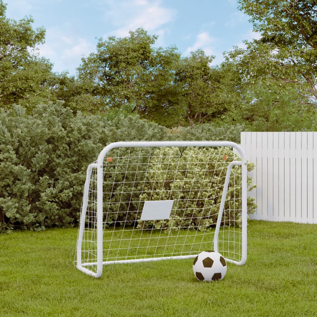 vidaXL Portería de fútbol con red acero y poliéster blanco 125x96x60cm