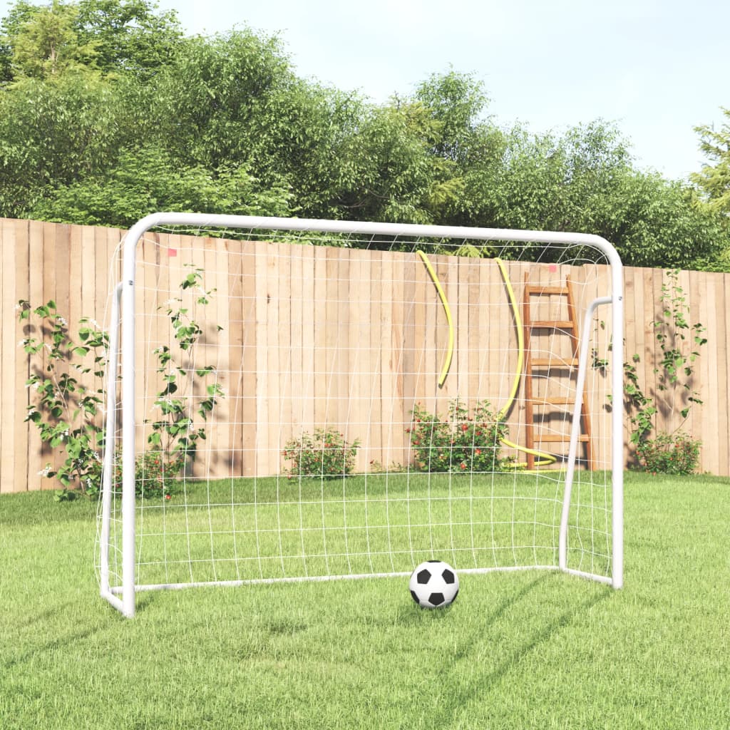 vidaXL Portería fútbol con red acero y poliéster blanco 214x75x152 cm