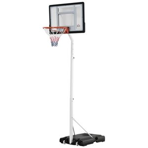 Homcom Canestro Basket per Bambini e Adulti con Tabellone in PVC Regolabile 210-260cm Ruote Integrate Bianco