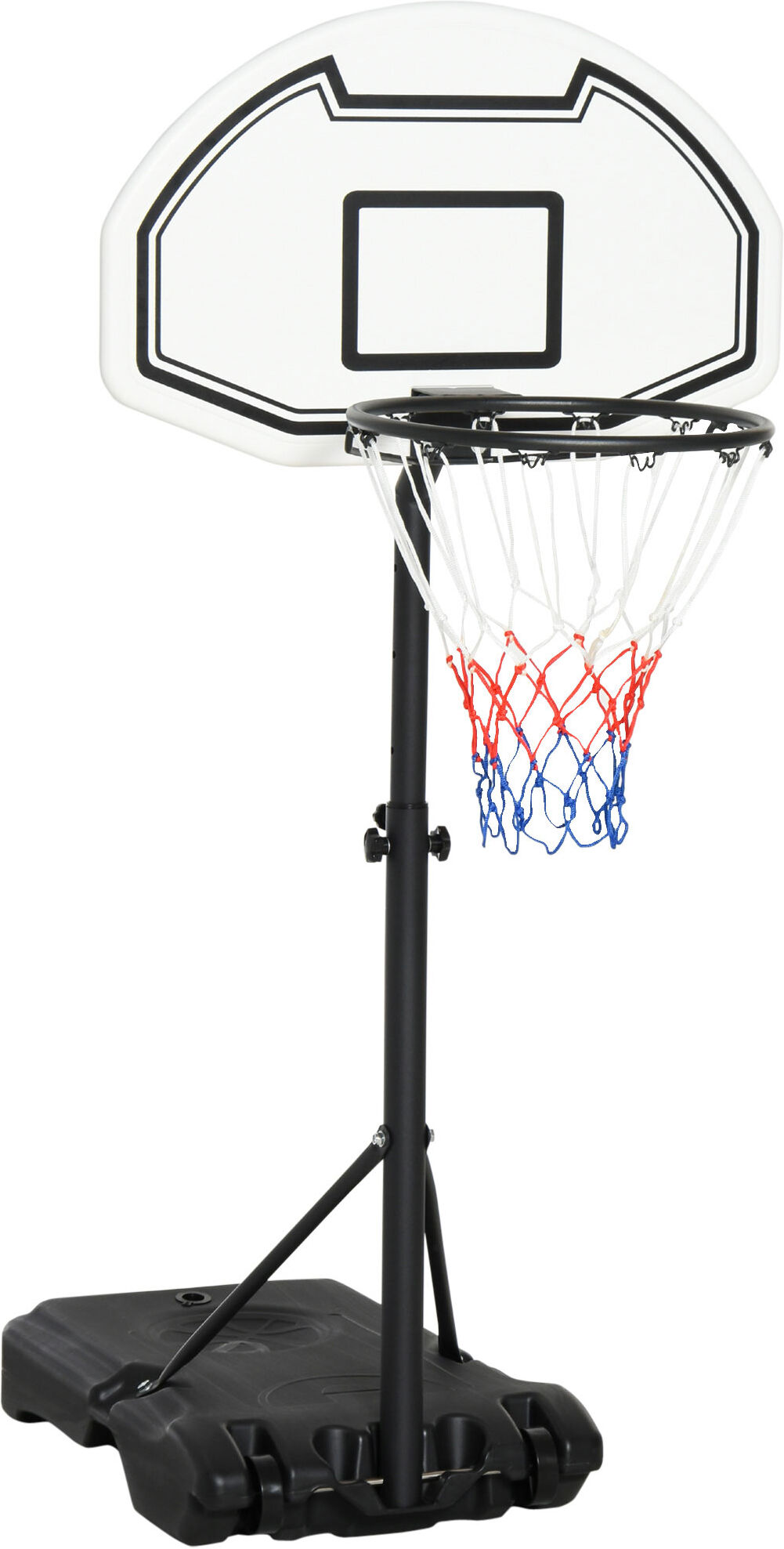 Homcom Canestro Basket per Bambini ad Altezza Regolabile 132.5 - 161.5 cm con Base Riempibile e Ruote, Multicolore