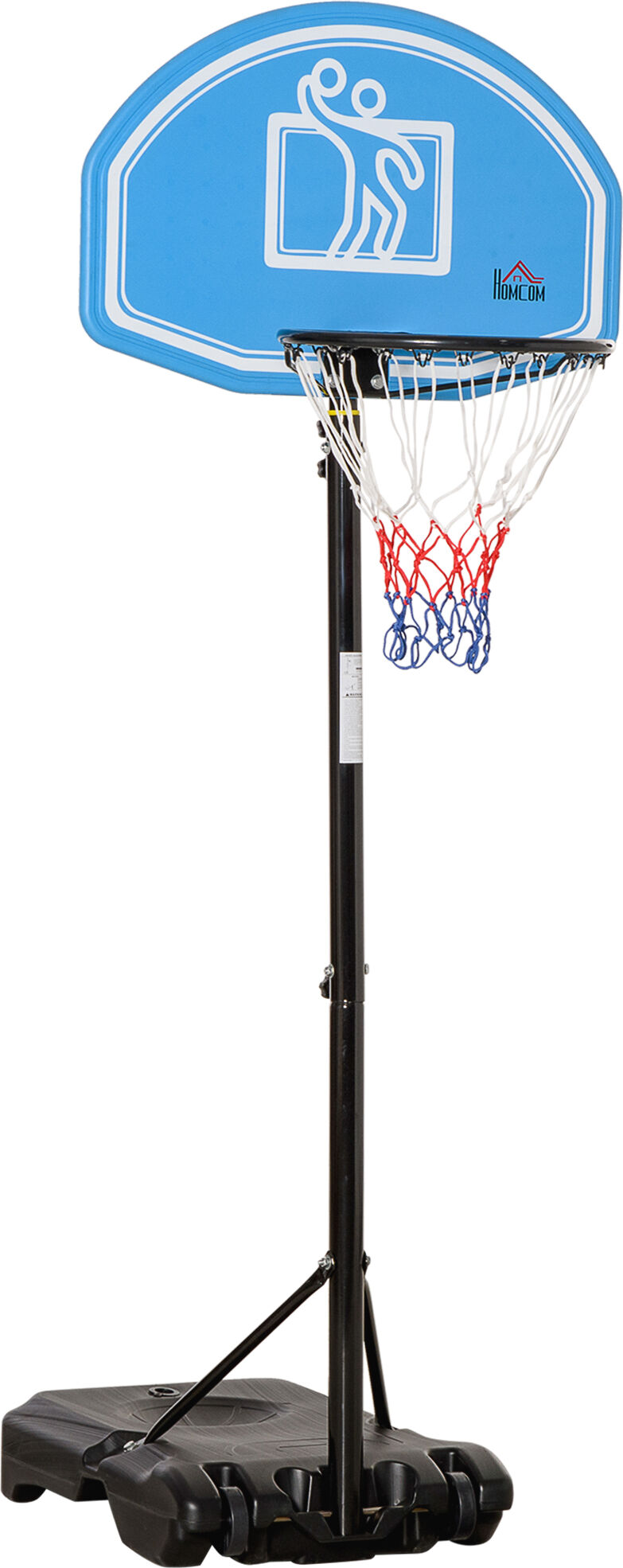 Homcom Canestro Basket con Altezza Regolabile 195-245cm, Base con Ruote e Tabellone, Blu