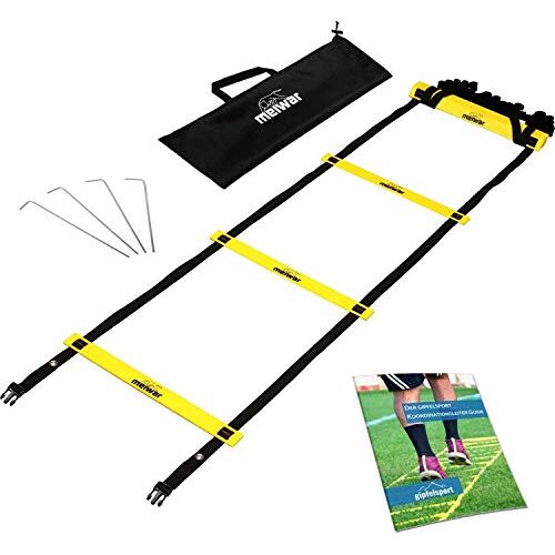 meiwar coördinatietrainer 6m speedladder I behendigheidsladder met stevige tussenschotten voor coördinatietraining, voetbaltraining, basketbal   snelheidsladder in geel