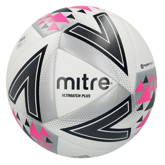 Mitre voetbal Ultimatch Plus polyurethaan wit/zilver/roze - Wit,Zilver,Roze