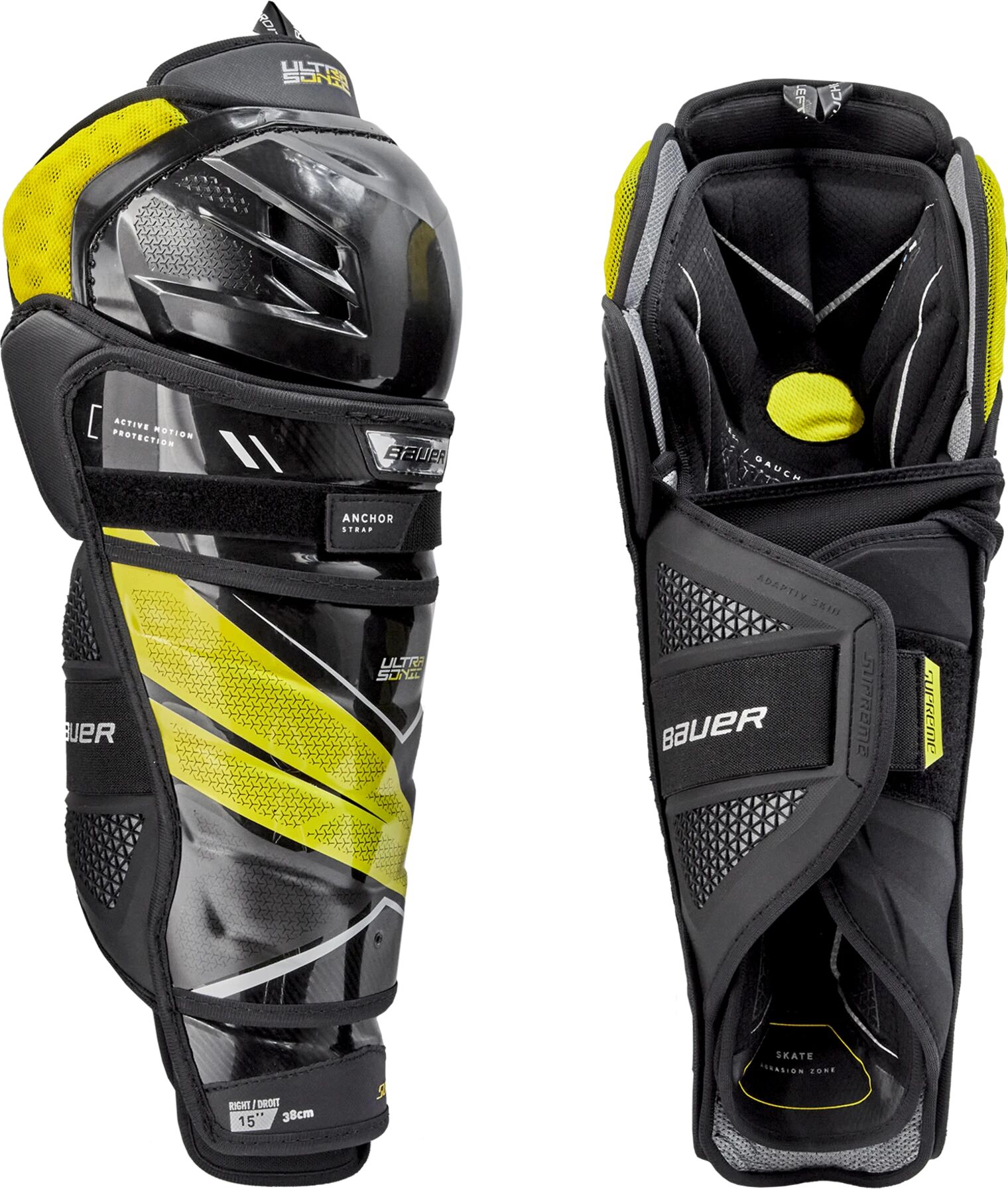 bauer S21 SUPREME ULTRASONIC SHIN GUARD - SR 21/22, leggskinn senior 16&#34;/175-185 BLACK