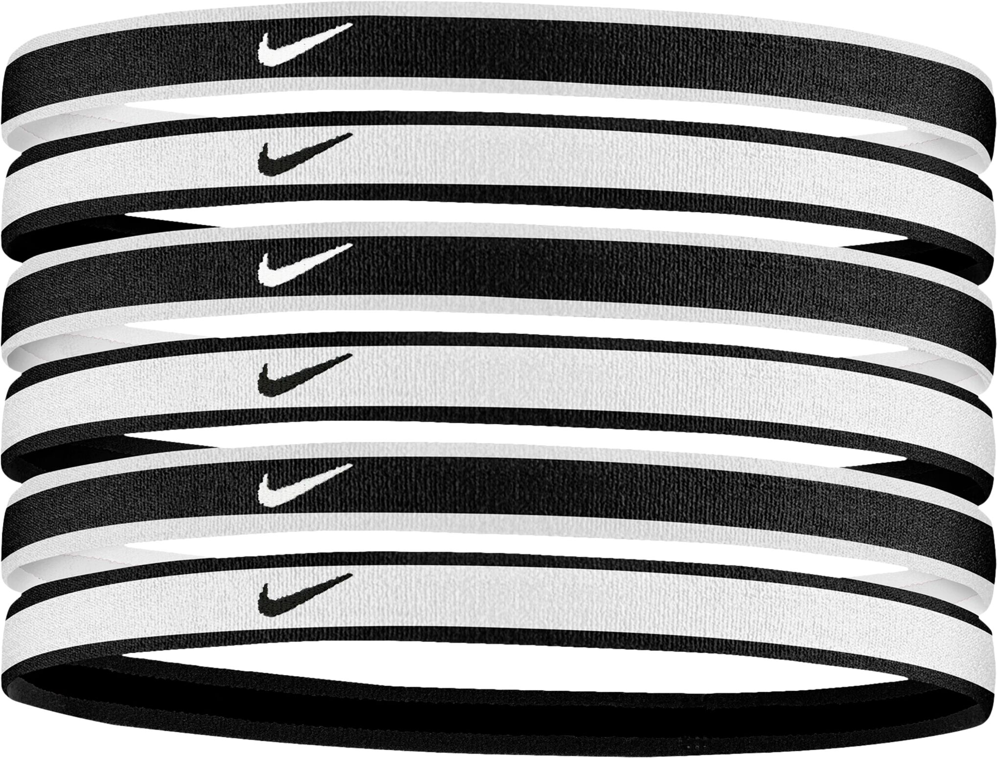 Nike TIPPED SWOOSH SPORT HEADBANDS 6PK 2.0, svettebånd Onesize WHITE/BLACK/WHITE