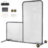 VEVOR L Screen Baseball for Batting Cage, 7x7 ft Softball Safety Screen, Body Protector Portable Batting Screen with Carry Bag, Wheels, Ground Stakes, Heavy Duty Pitching Net for Pitchers Protection