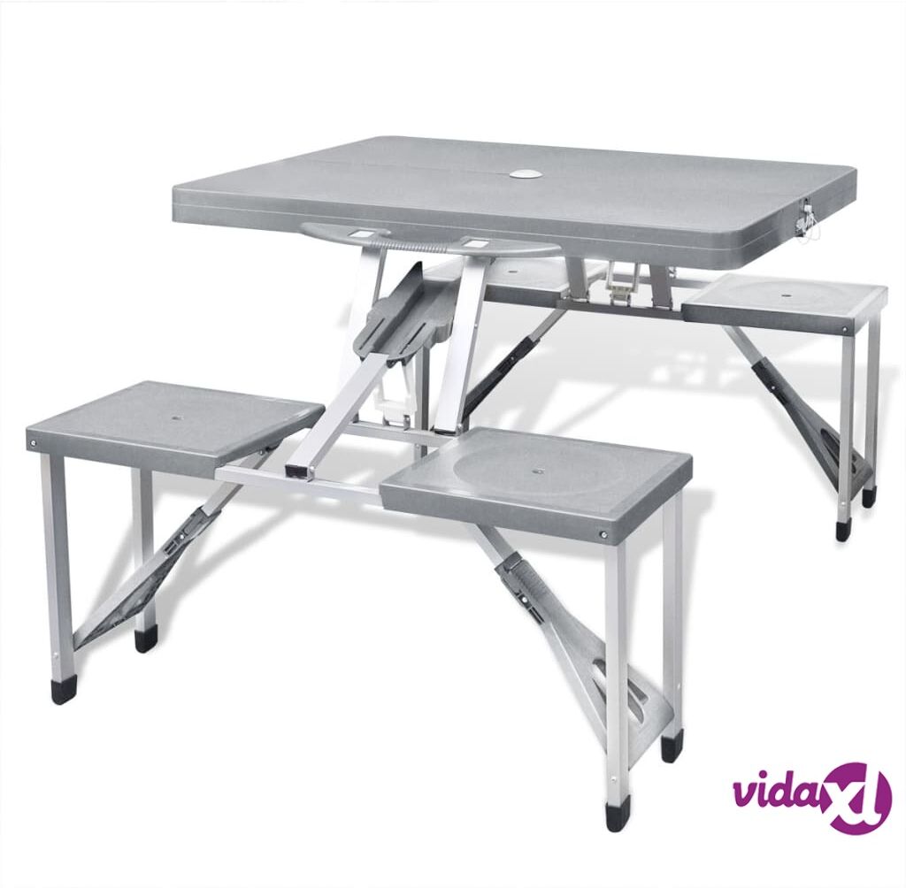 vidaXL Foldable Camping Table Set with 4 Stools  Aluminium Extra Light Grey