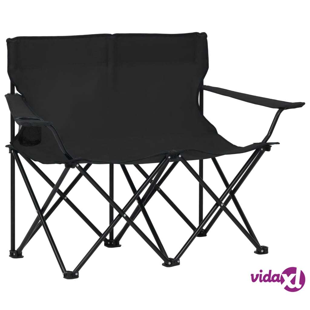 vidaXL 2-Seater Foldable Camping Chair Steel and Fabric Black