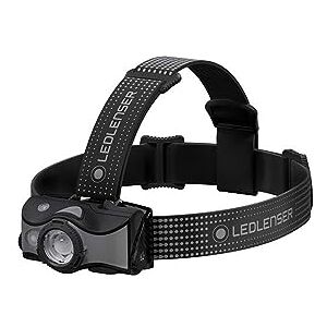 Ledlenser MH7 Outdoor Stirnlampe LED, Schwarz/Grau, aufladbar mit Akku, 600 Lumen, fokussierbar, Leuchtdauer bis 60h, Rotlicht, 2xAA Batteriebetrieb möglich, Transportsperre, Kopflampe