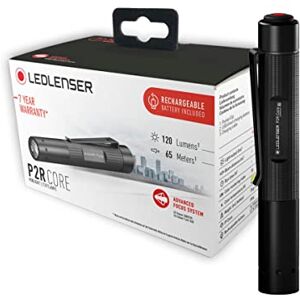 Ledlenser P2R Core Mini LED Stiftleuchte, 120 Lumen, aufladbar mit Lithium Akku, fokussierbar, drei Helligkeitsstufen, Leuchtweite 65m, USB Ladekabel u. Clip, Penlight