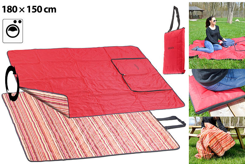 Pearl 3in1-Picknickdecke mit Sitzkissen und Zudecke, waschbar, 180 x 150 cm