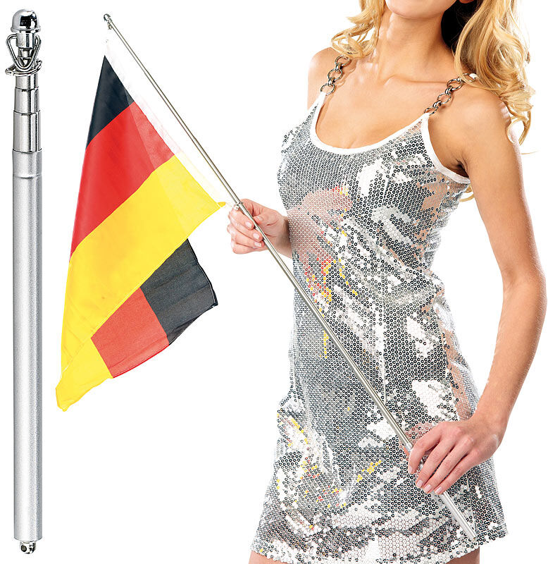 infactory Teleskop-Hand-Fahnenmast aus Metall, ausziehbar von 20,5 bis 84 cm