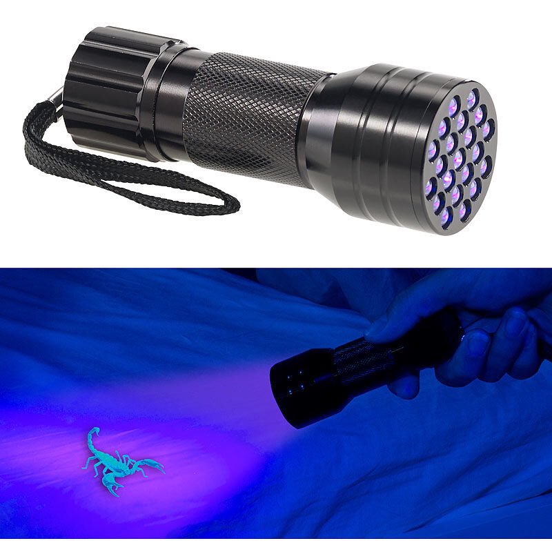Pearl 2in1-UV-Taschenlampe und Geldscheinprüfer, 21 LEDs und Batteriebetrieb