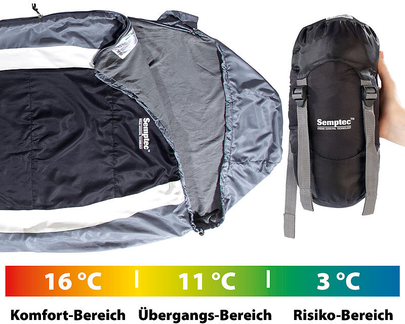 Semptec Urban Survival Technology Leichter Mumien-Schlafsack mit Fleece-Futter, 215 x 75 x 50 cm