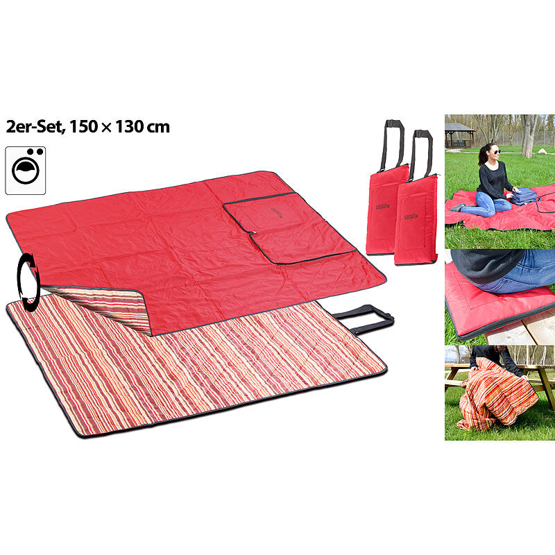 Pearl 2er-Set 3in1-Multi-Picknickdecken mit Sitzkissen & Zudecke, 150x130 cm