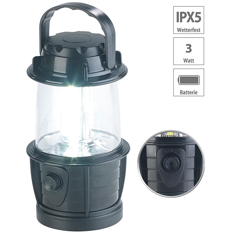 Pearl Dimmbare LED-Laterne, 3 COB-LEDs, Batteriebetrieb, 3 W, 140 lm, IPX4