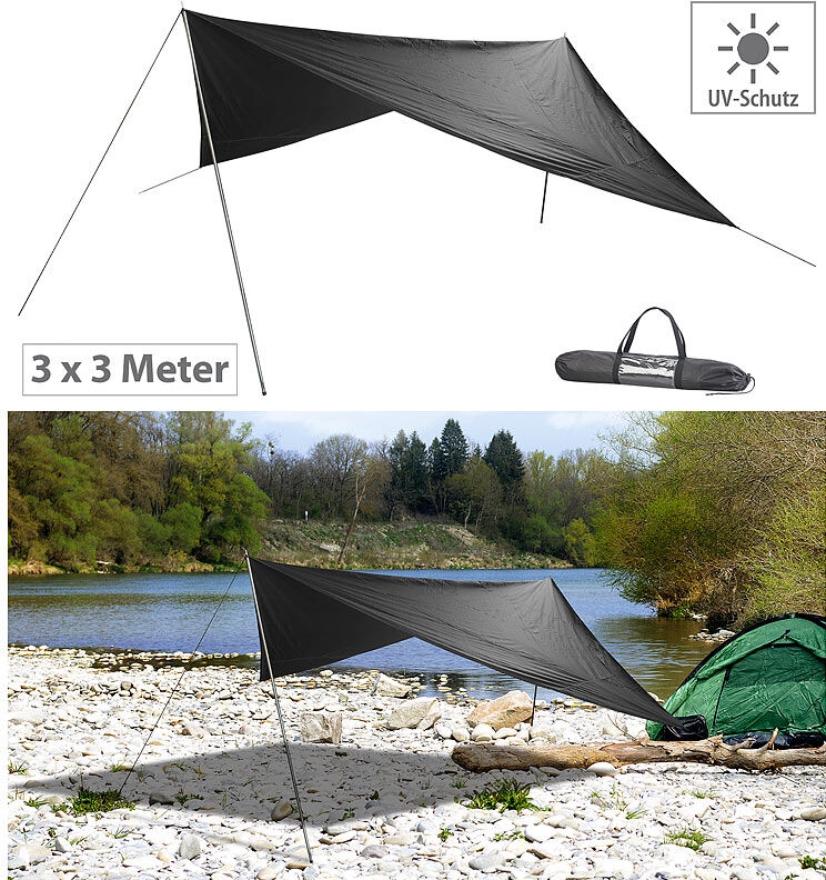 Semptec Urban Survival Technology Leichtes und robustes Outdoor-Sonnensegel, 3 x 3 m, mit Zubehör