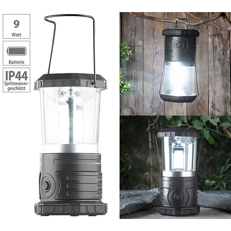 Lunartec Dimmbare Camping-Laterne mit COB-LEDs, 750 Lumen, 9 Watt, IP44