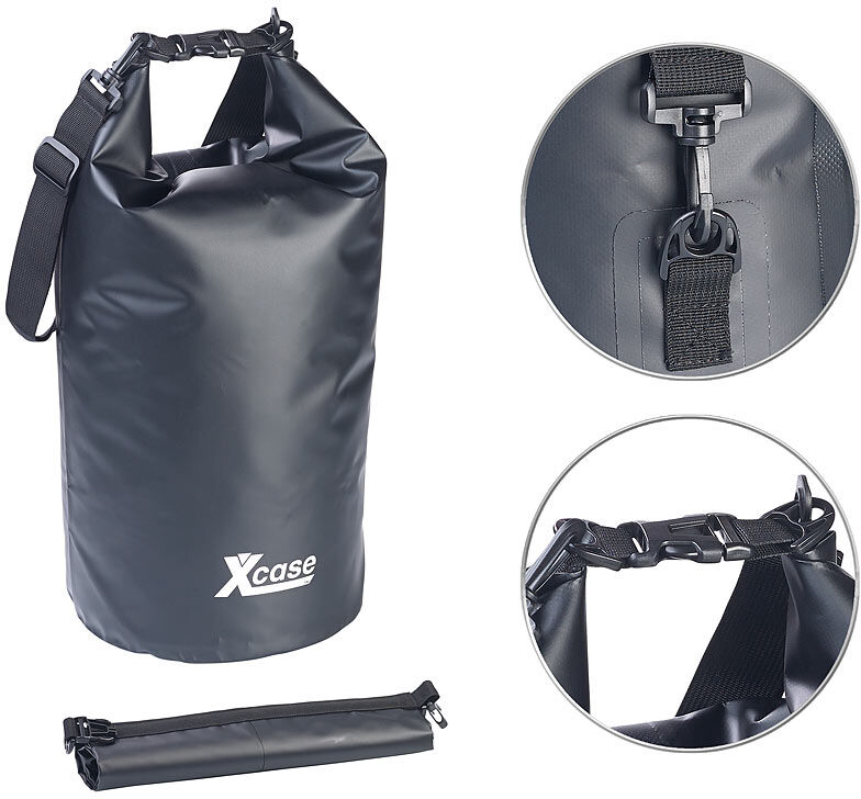 Xcase Wasserdichter Packsack, strapazierfähige Industrie-Plane, 20l, schwarz