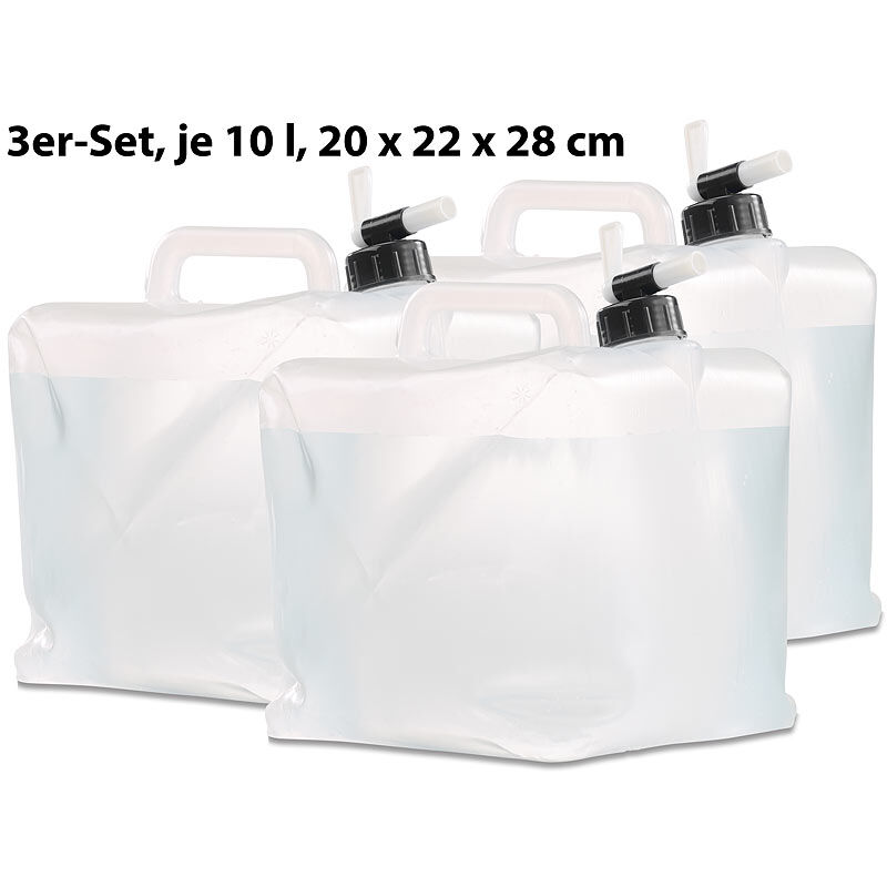 Semptec Urban Survival Technology Faltbare Wasserkanister mit Zapfhahn, 10 Liter, 3er-Set