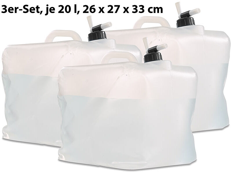 Semptec Urban Survival Technology 3er-Set Faltbare Wasserkanister mit Zapfhahn, 20 Liter