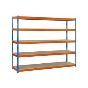 Proregal Schwerlastregal Wood Yeti Five   HxBxT 200x120x45cm   Fachlast 400kg   Blau-Orange