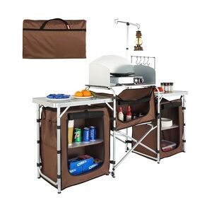 VEVOR Campingküche Campingschrank 174 x 176 x 46 cm, Tischküche mit Lampenmast & Haken Reiseküche, Faltbar Outdoor Küchenbox Aluminiumgestell Küchenschrank Campingkocher für Camping, Picknick usw.