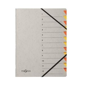 Pagna Eckspann-Ordnungsmappe Easy Grey, 12 Fächer, grau, orange Taben, Beschriftung: 1-12 zusätzlich Beschriftungslinien, Eckspannverschluss