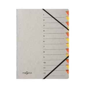 Pagna Eckspann-Ordnungsmappe Easy Grey, 12 Fächer, grau, orange Taben, Beschriftung: 1-12 zusätzlich Beschriftungslinien, Eckspannverschluss