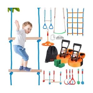 VEVOR Ninja Slackline Hindernisse Set 2 x 15,24 m Slacklines, 226,8 kg Tragkraft Ninja Hinderniskurs, Outdoor-Spielset-Ausrüstung, Hinterhofspielzeug-Trainingsausrüstungsset mit 12 Hindernissen