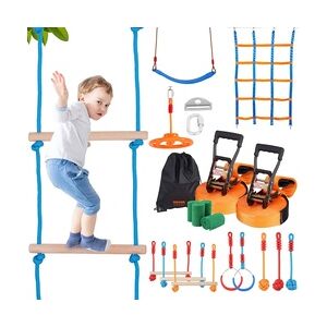 VEVOR Ninja Slackline Hindernisse Set 2 x 17 m Slacklines, 226,8 kg Tragkraft Ninja Hinderniskurs, Outdoor-Spielset-Ausrüstung, Hinterhofspielzeug-Trainingsausrüstungsset mit 12 Hindernissen