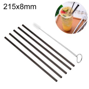 Shoppo Marte 5pcs Reusable Stainless Steel Straight Drinking Straw + Cleaner Brush Set Kit,  215*8mm(Black)