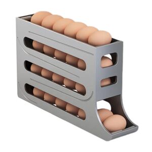 Æggedispenser til køleskab, automatisk rullende køleskab Ægopbevaringsboks, 4-lags rullende ægopbevaringsboks, Æggeorganiseringsbakke, grå