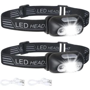 LED hovedlygte, 2-pack USB genopladelig pandelampe, IPX6 vandtæt forlygte lommelygte, ultralet super lys 160 lumen LED hovedlygte