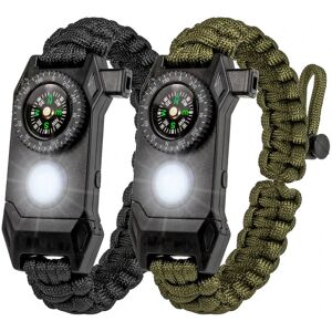 2 stk Sort og Grøn Survival Paracord Armbånd - Tactical Emerge