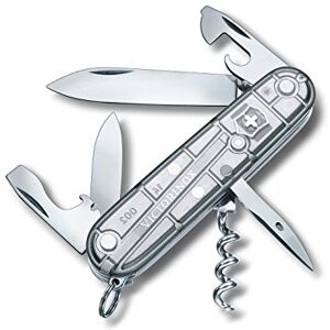 Victorinox Spartan pocket knife, 12 functions, blade, corkscrew, can opener, silver transparent