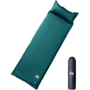 vidaXL Colchón de camping autoinflable con almohada integrada verde