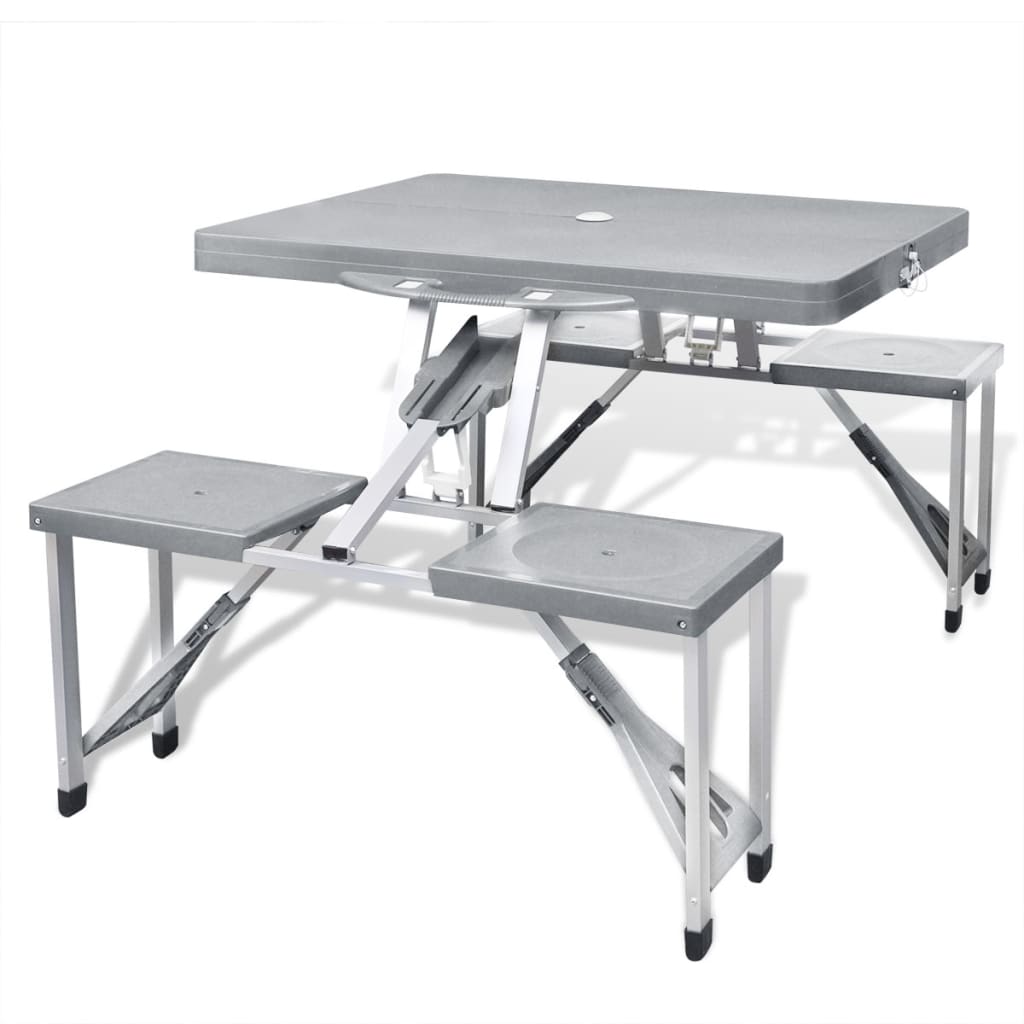 vidaXL Set plegable camping 1 mesa 4 taburetes  aluminio gris claro