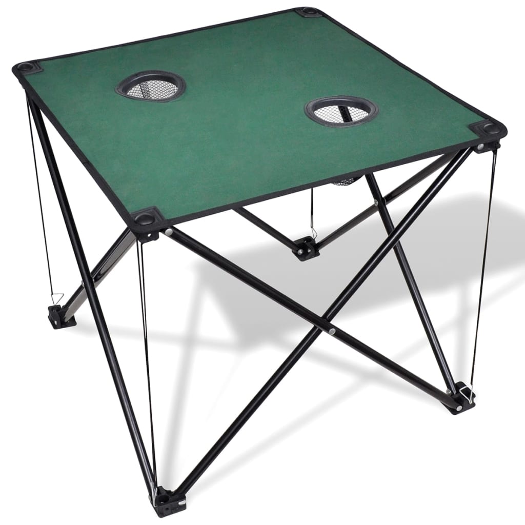 vidaXL Mesa plegable para camping, color verde oscuro