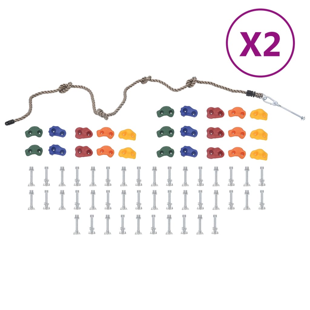 vidaXL Presas de escalada con cuerda 50 piezas multicolor