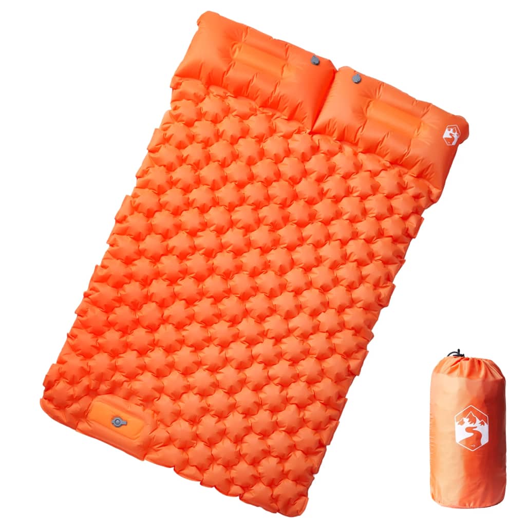 vidaXL Colchón de camping autoinflable y almohadas 2 personas naranja