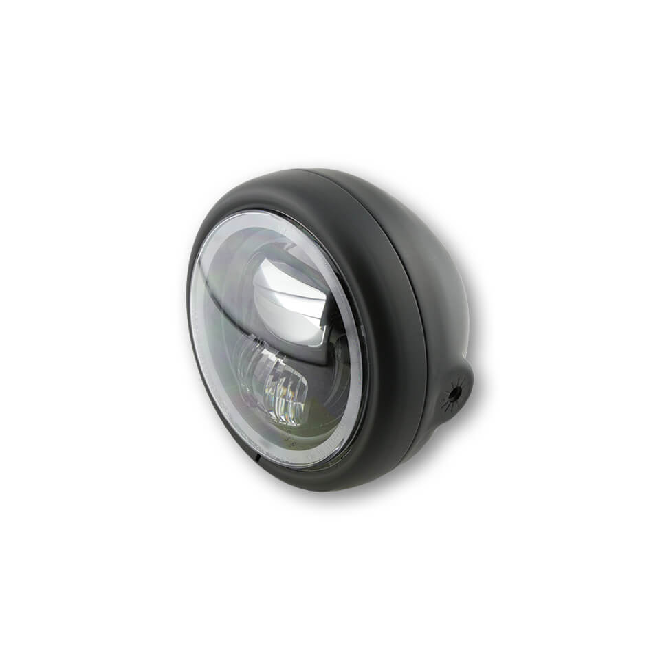 HIGHSIDER Linterna frontal LED  DE 5 3/4 PULGADAS PESCOS TIPO 7 con anillo de luz de estacionamiento, negro mate, fijación lateral. - Negro