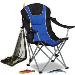 Chaise de camping pliable fauteuil de pêche rembourré avec porte-boissons dossier réglable HxlxP: 108 x 90 x 72 cm, bleu noir - Relaxdays - Publicité