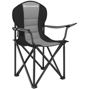 Songmics - Chaise Camping Pliante, avec Assise Confortable en Éponge, Porte-gobelet, Structure Solide, Charge Max. de 250 kg, Chaise Pique-Nique pour l'Extérieur, Gris et Noir - Publicité