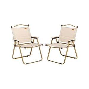 Outsunny Lot de 2 chaises de plage camping pliantes - poignée - structure acier aspect bois oxford beige - Publicité