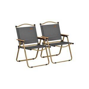 Outsunny Lot de 2 chaises de plage camping pliantes - poignée - structure acier aspect bois oxford gris - Publicité