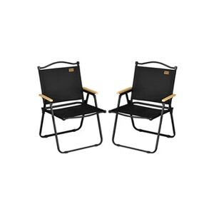 Outsunny Lot de 2 chaises de plage camping pliantes - poignée - structure acier aspect bois oxford noir - Publicité