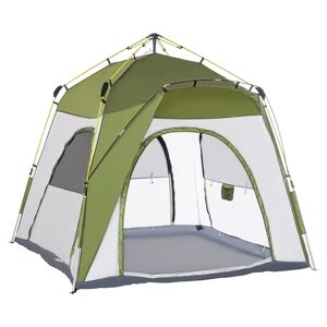 Outsunny Tente de camping familiale 4-5 personnes montage pop-up 4 fenêtres pare-soleil dim. 2,4L x 2,4l x 1,95H m fibre verre polyester vert gris