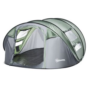 Outsunny Tente de camping pliable pour 4-5 personnes pop up 2 portes fenêtres enroulables maille / PVC 263,5 x 220 x 123 cm vert armée et gris
